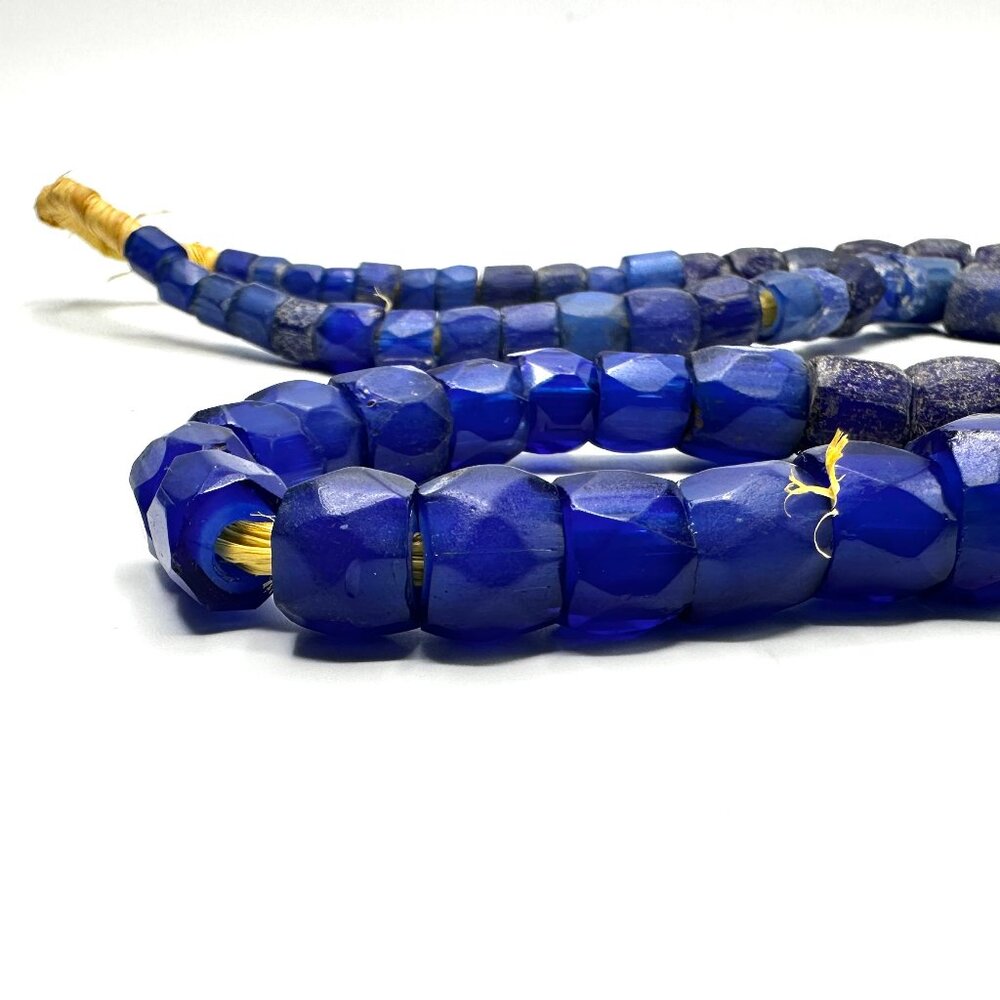 Antique Russian Blue Glass Trade Beads—30" Graduated Strand, 175-200 Years Old